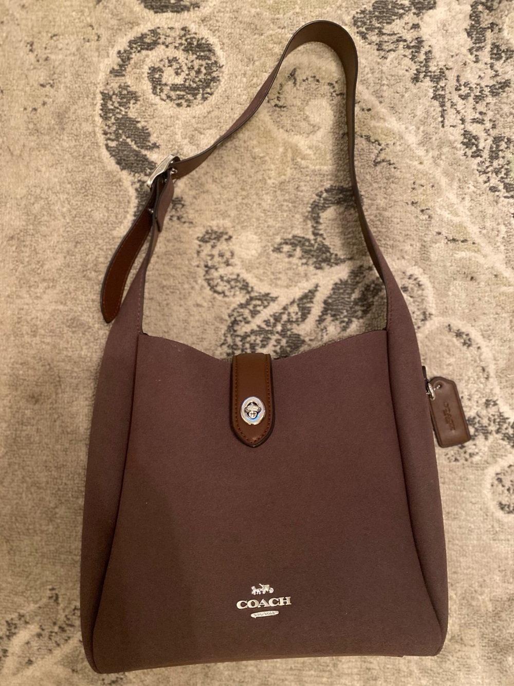 Coach Chocolate Brown Shoulder Bag with Tan Strap Accent